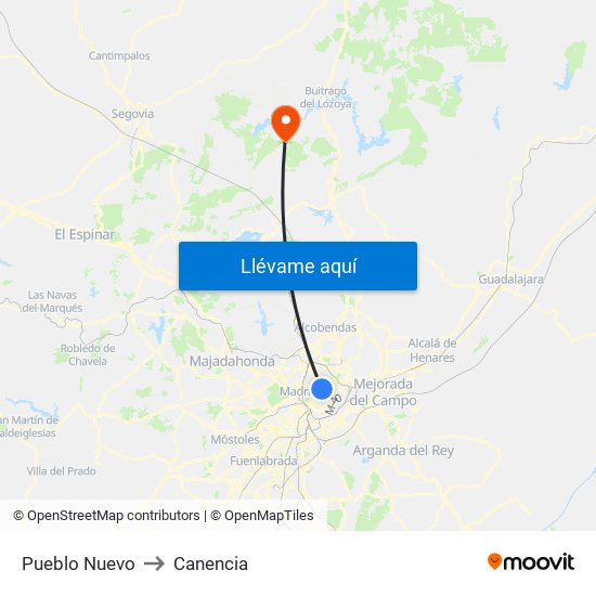 Pueblo Nuevo to Canencia map