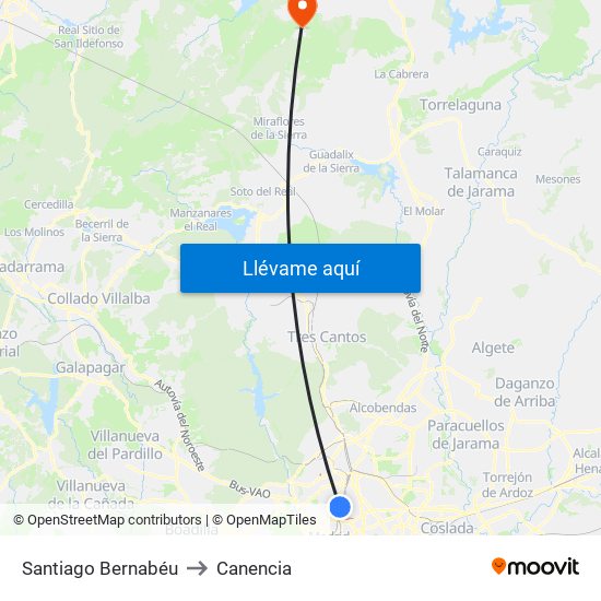 Santiago Bernabéu to Canencia map