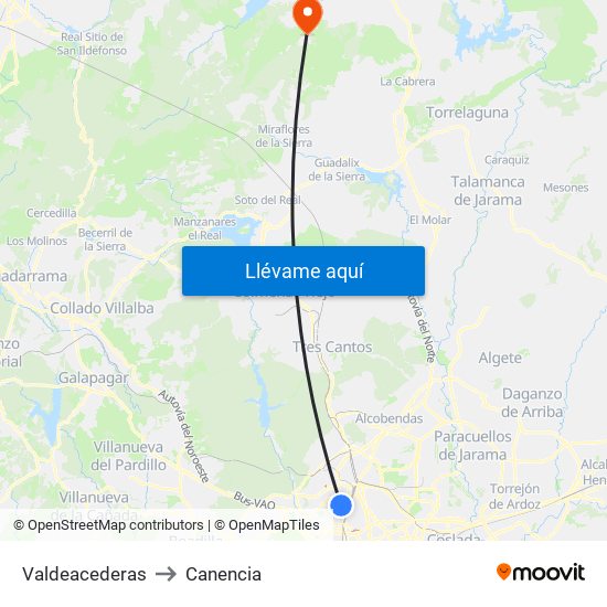 Valdeacederas to Canencia map