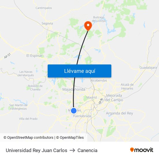 Universidad Rey Juan Carlos to Canencia map