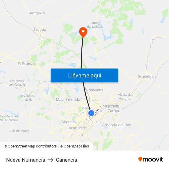 Nueva Numancia to Canencia map