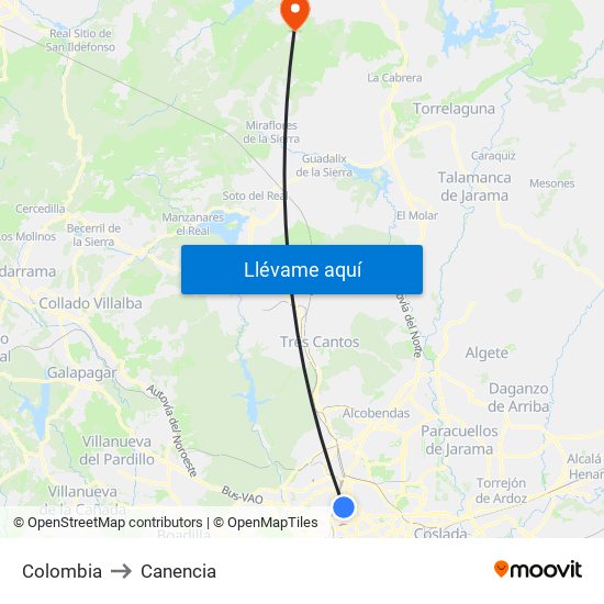 Colombia to Canencia map