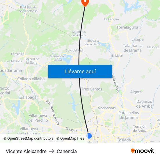 Vicente Aleixandre to Canencia map