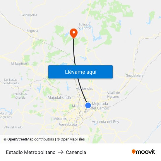 Estadio Metropolitano to Canencia map
