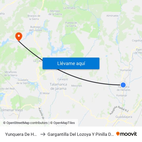 Yunquera De Henares to Gargantilla Del Lozoya Y Pinilla De Buitrago map