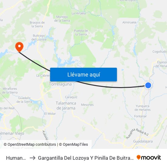Humanes to Gargantilla Del Lozoya Y Pinilla De Buitrago map