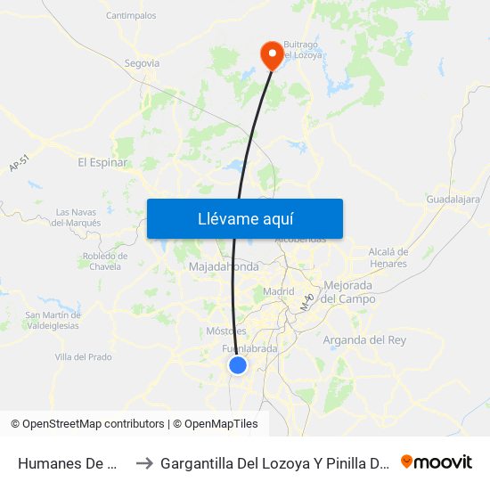 Humanes De Madrid to Gargantilla Del Lozoya Y Pinilla De Buitrago map