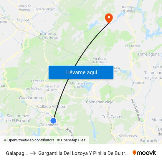 Galapagar to Gargantilla Del Lozoya Y Pinilla De Buitrago map