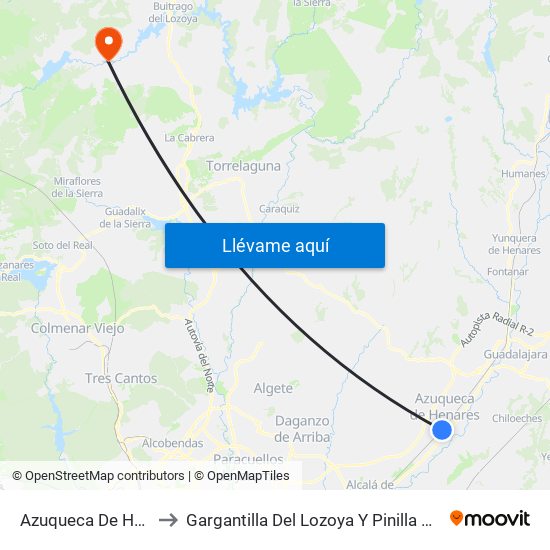 Azuqueca De Henares to Gargantilla Del Lozoya Y Pinilla De Buitrago map