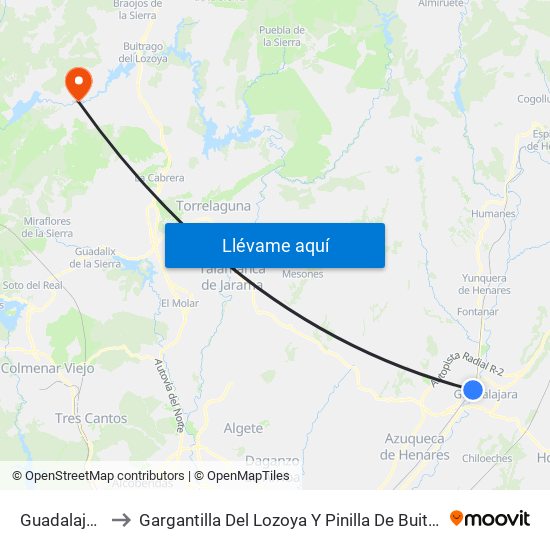Guadalajara to Gargantilla Del Lozoya Y Pinilla De Buitrago map