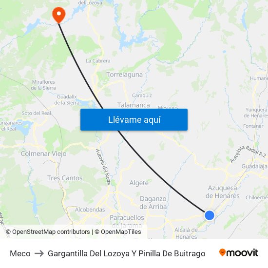 Meco to Gargantilla Del Lozoya Y Pinilla De Buitrago map