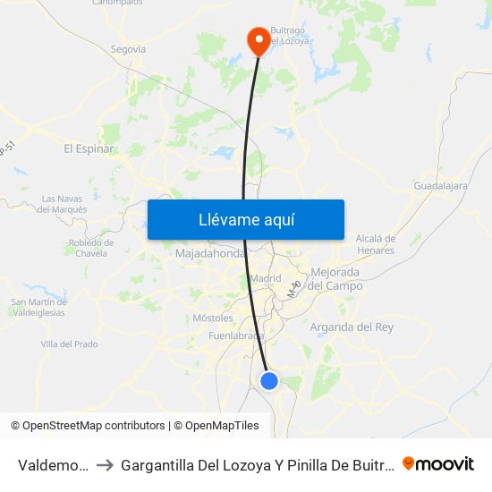 Valdemoro to Gargantilla Del Lozoya Y Pinilla De Buitrago map