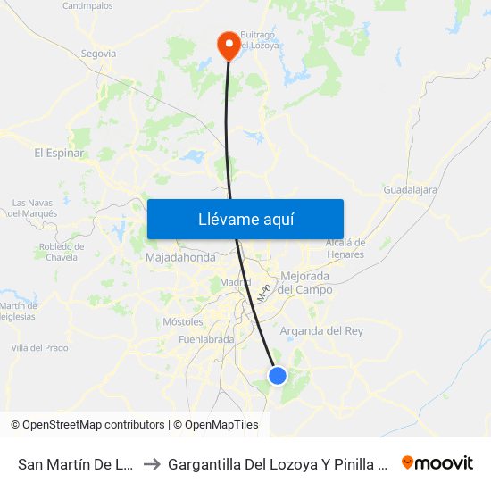San Martín De La Vega to Gargantilla Del Lozoya Y Pinilla De Buitrago map