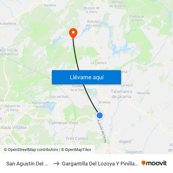 San Agustín Del Guadalix to Gargantilla Del Lozoya Y Pinilla De Buitrago map