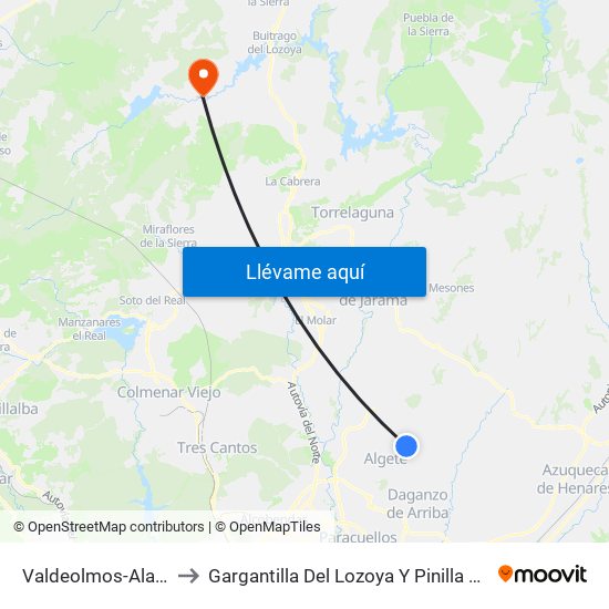 Valdeolmos-Alalpardo to Gargantilla Del Lozoya Y Pinilla De Buitrago map
