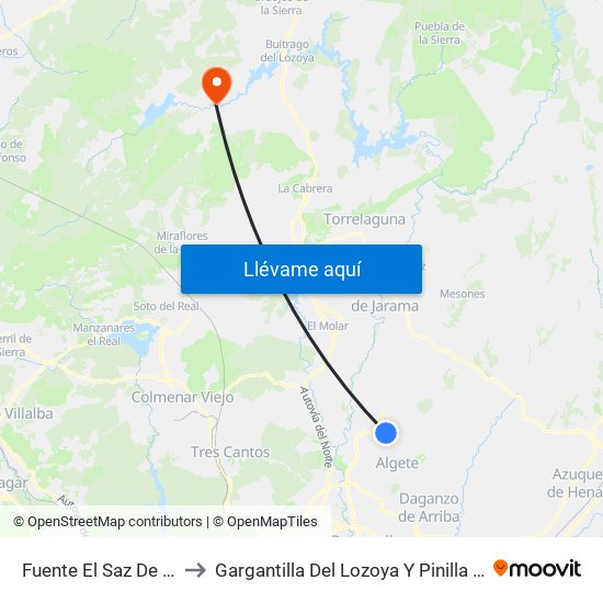 Fuente El Saz De Jarama to Gargantilla Del Lozoya Y Pinilla De Buitrago map