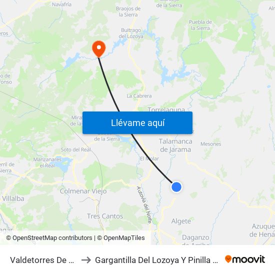 Valdetorres De Jarama to Gargantilla Del Lozoya Y Pinilla De Buitrago map