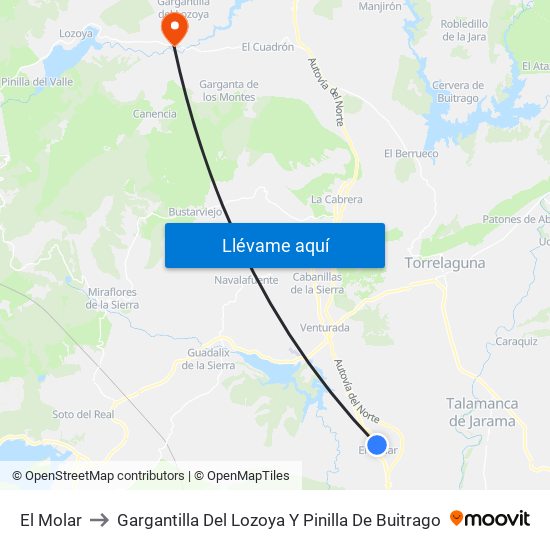El Molar to Gargantilla Del Lozoya Y Pinilla De Buitrago map