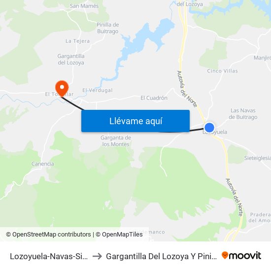 Lozoyuela-Navas-Sieteiglesias to Gargantilla Del Lozoya Y Pinilla De Buitrago map