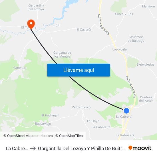 La Cabrera to Gargantilla Del Lozoya Y Pinilla De Buitrago map