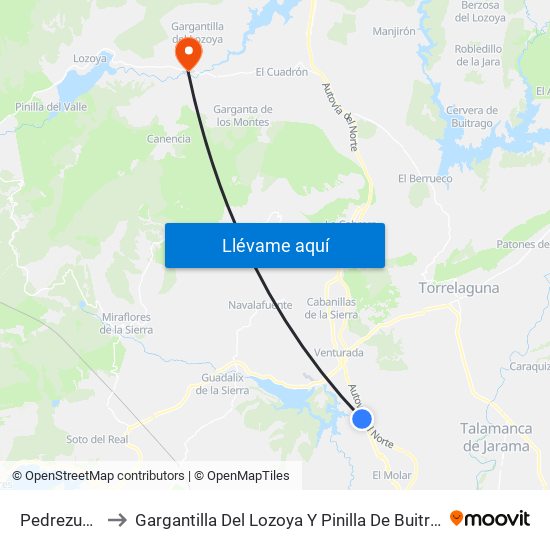 Pedrezuela to Gargantilla Del Lozoya Y Pinilla De Buitrago map