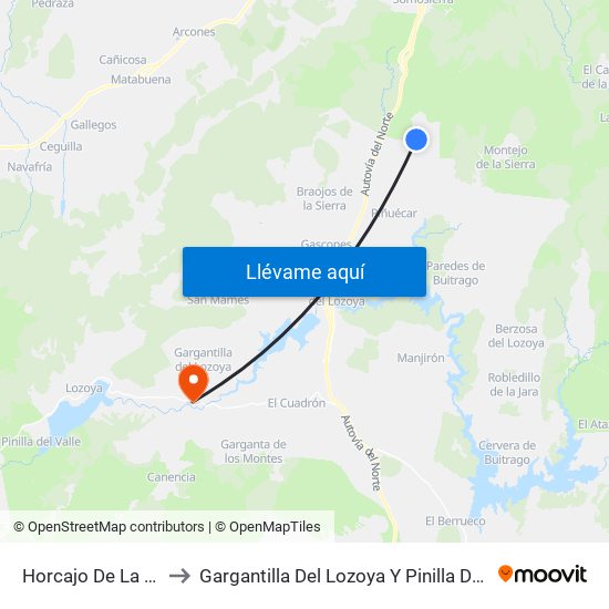 Horcajo De La Sierra to Gargantilla Del Lozoya Y Pinilla De Buitrago map