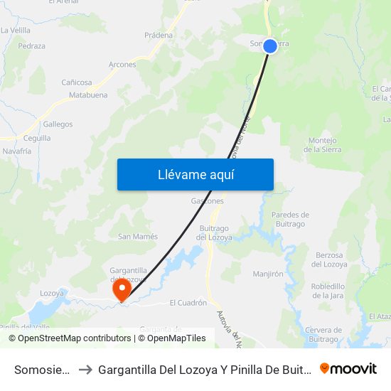 Somosierra to Gargantilla Del Lozoya Y Pinilla De Buitrago map