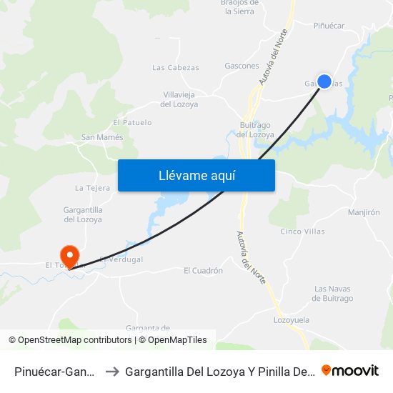 Pinuécar-Gandullas to Gargantilla Del Lozoya Y Pinilla De Buitrago map