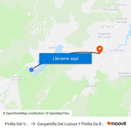 Pinilla Del Valle to Gargantilla Del Lozoya Y Pinilla De Buitrago map
