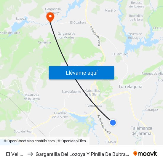 El Vellón to Gargantilla Del Lozoya Y Pinilla De Buitrago map