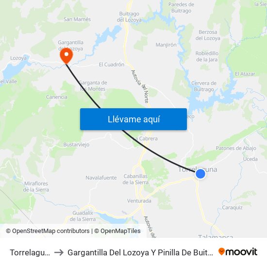 Torrelaguna to Gargantilla Del Lozoya Y Pinilla De Buitrago map