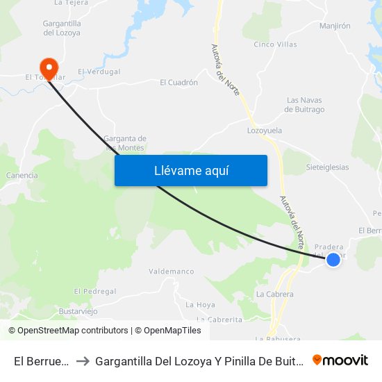 El Berrueco to Gargantilla Del Lozoya Y Pinilla De Buitrago map
