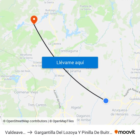 Valdeavero to Gargantilla Del Lozoya Y Pinilla De Buitrago map