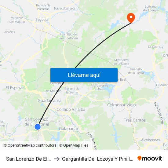 San Lorenzo De El Escorial to Gargantilla Del Lozoya Y Pinilla De Buitrago map