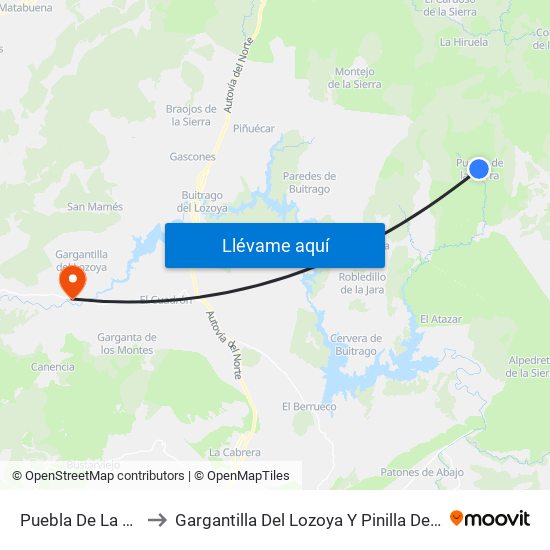 Puebla De La Sierra to Gargantilla Del Lozoya Y Pinilla De Buitrago map