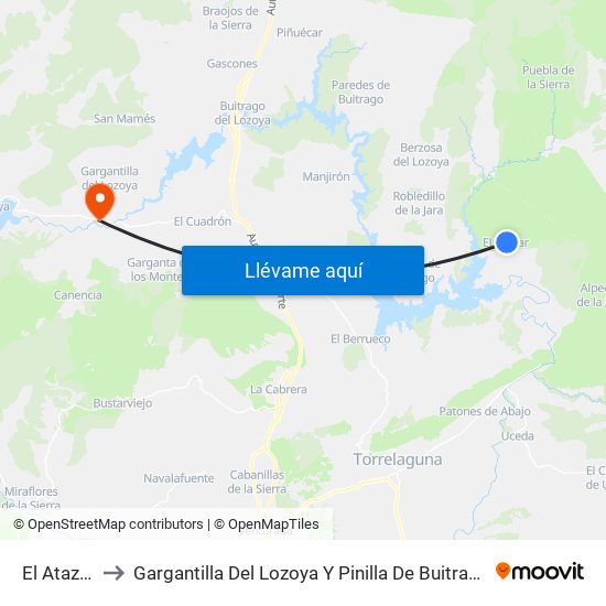 El Atazar to Gargantilla Del Lozoya Y Pinilla De Buitrago map