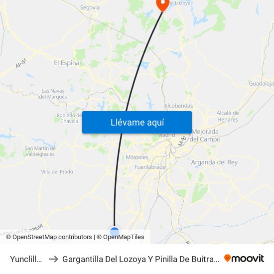 Yunclillos to Gargantilla Del Lozoya Y Pinilla De Buitrago map