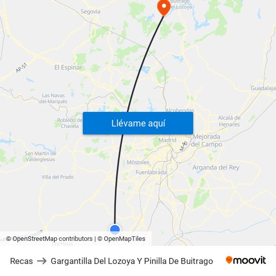 Recas to Gargantilla Del Lozoya Y Pinilla De Buitrago map