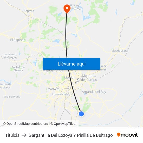 Titulcia to Gargantilla Del Lozoya Y Pinilla De Buitrago map
