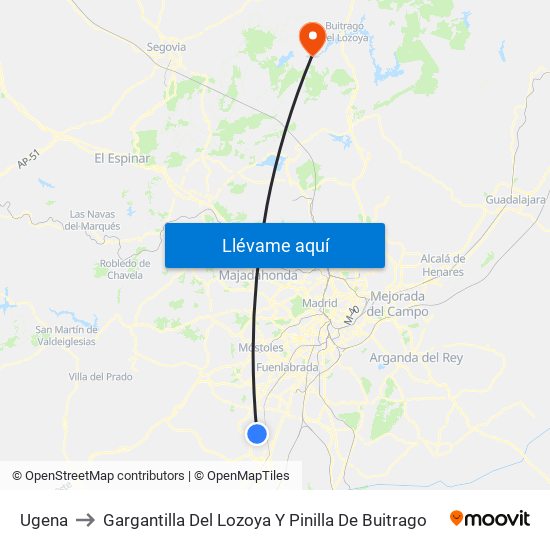 Ugena to Gargantilla Del Lozoya Y Pinilla De Buitrago map