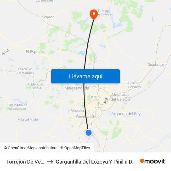 Torrejón De Velasco to Gargantilla Del Lozoya Y Pinilla De Buitrago map