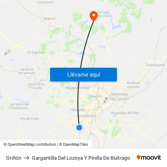 Griñón to Gargantilla Del Lozoya Y Pinilla De Buitrago map