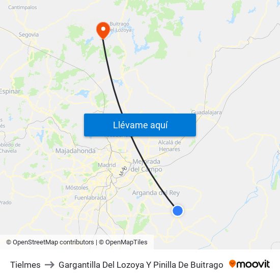 Tielmes to Gargantilla Del Lozoya Y Pinilla De Buitrago map