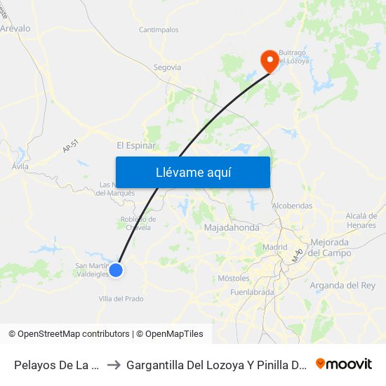 Pelayos De La Presa to Gargantilla Del Lozoya Y Pinilla De Buitrago map
