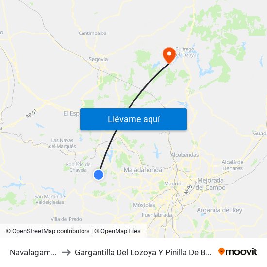 Navalagamella to Gargantilla Del Lozoya Y Pinilla De Buitrago map