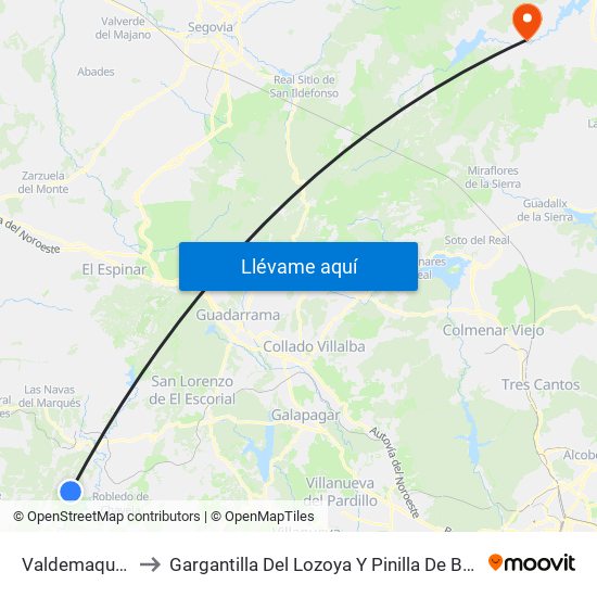 Valdemaqueda to Gargantilla Del Lozoya Y Pinilla De Buitrago map