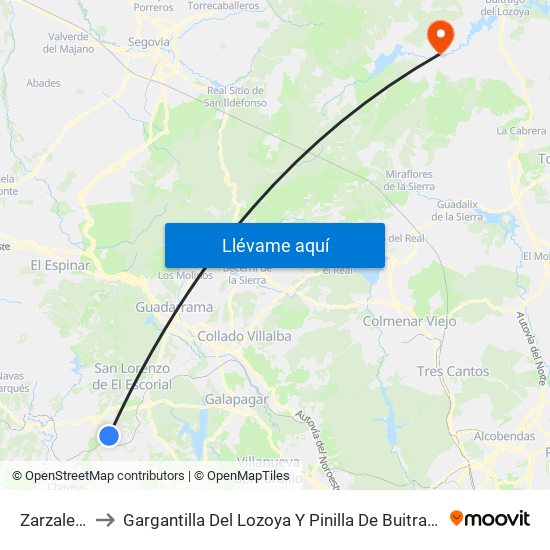 Zarzalejo to Gargantilla Del Lozoya Y Pinilla De Buitrago map