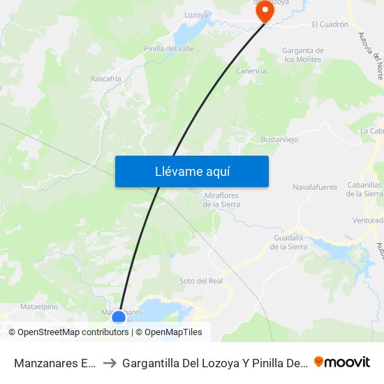 Manzanares El Real to Gargantilla Del Lozoya Y Pinilla De Buitrago map