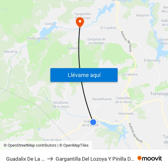 Guadalix De La Sierra to Gargantilla Del Lozoya Y Pinilla De Buitrago map