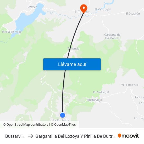 Bustarviejo to Gargantilla Del Lozoya Y Pinilla De Buitrago map